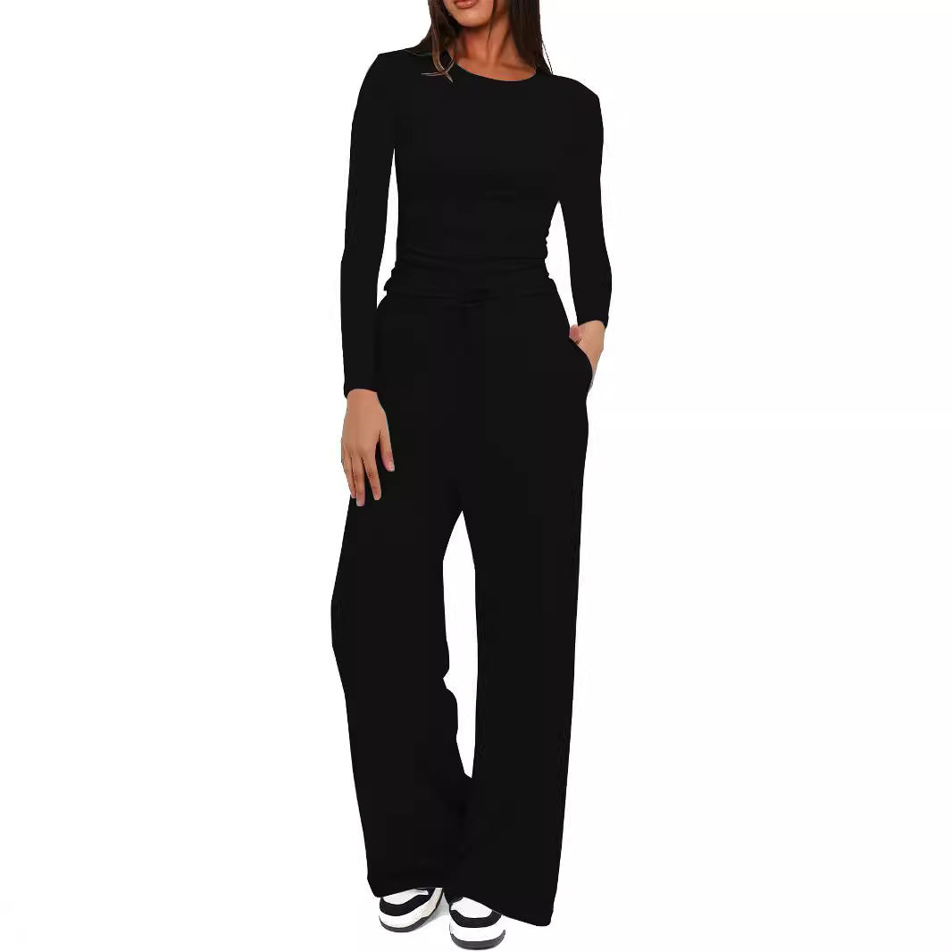 Long Sleeve Top High Waist Wide Leg Pants Suit
