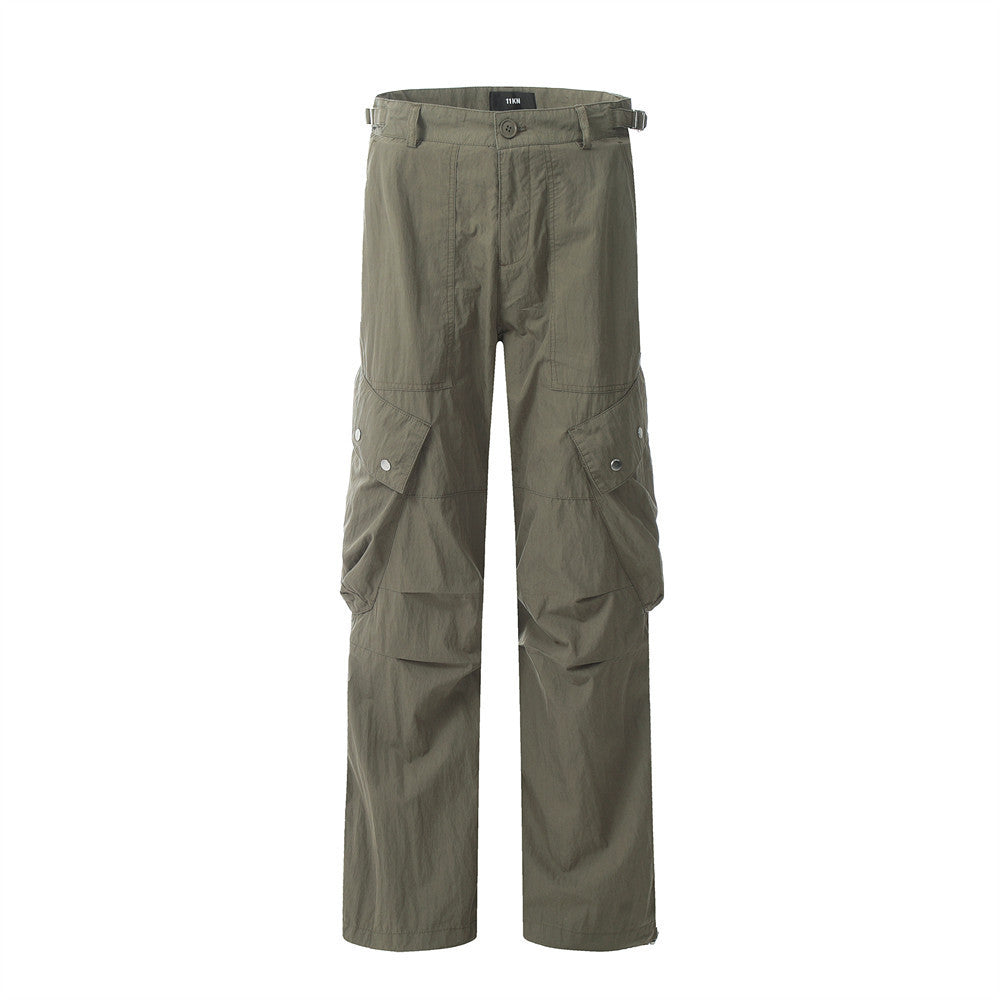 Men's High Street Fashionable Design Solid Color Straight-leg Pants