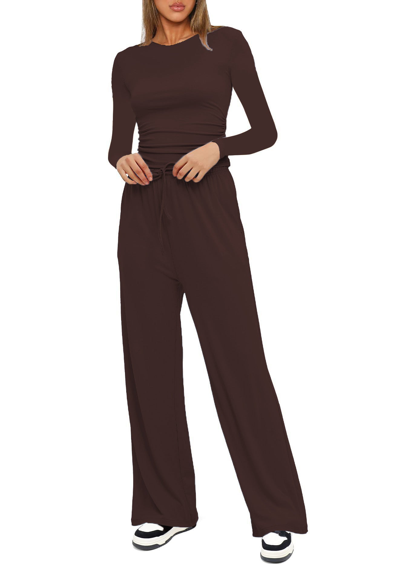 Long Sleeve Top High Waist Wide Leg Pants Suit
