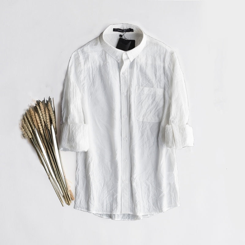 Linen Shirt Men's Long Sleeve Thin Casual Cotton Linen Shirt