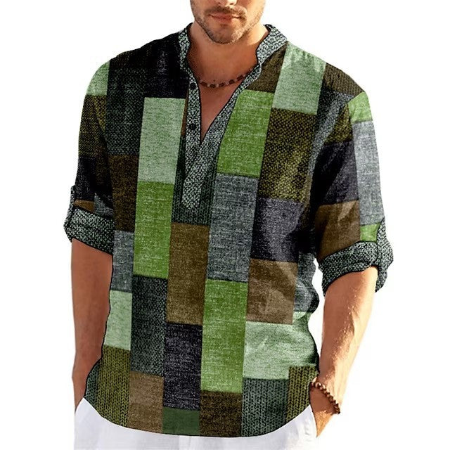Simple Printed Stand Collar Men's Casual Shirt