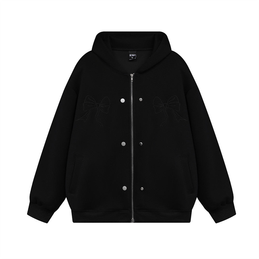 Two-way Zipper Solid Color Hooded Sweater