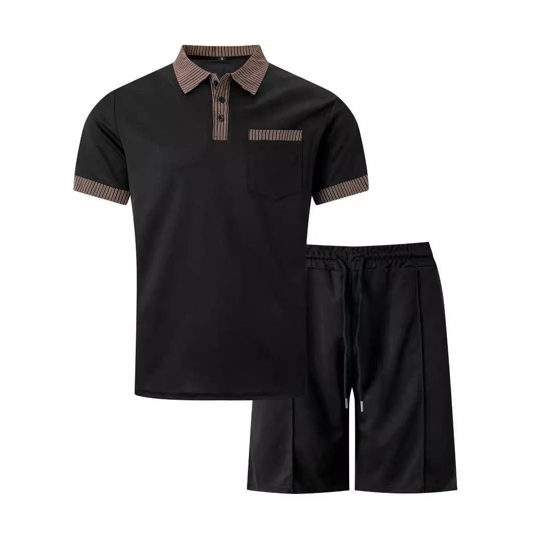 Men's Striped Color Matching Short Sleeve Suit