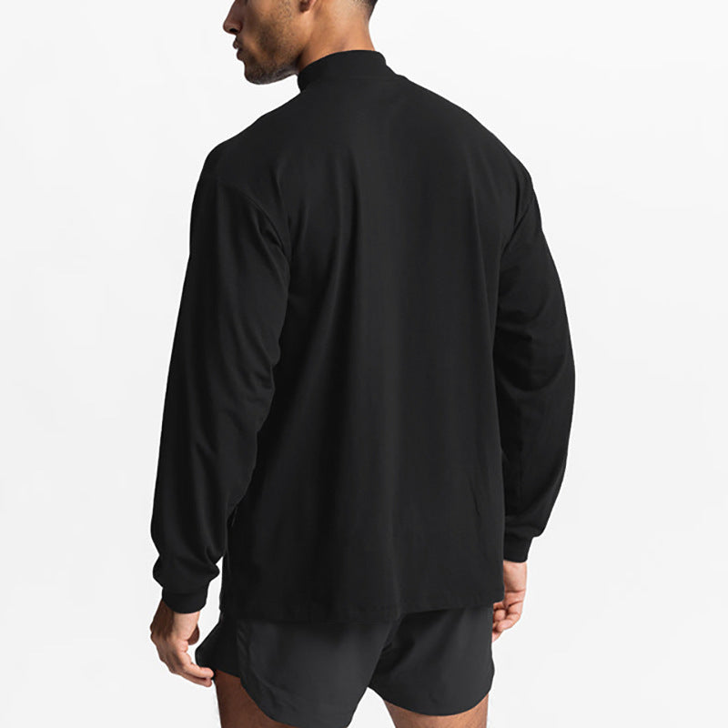 Men's Small Turtleneck Long-sleeved Shirt T-shirt Full Color Casual Fitness Drop Shoulder Top