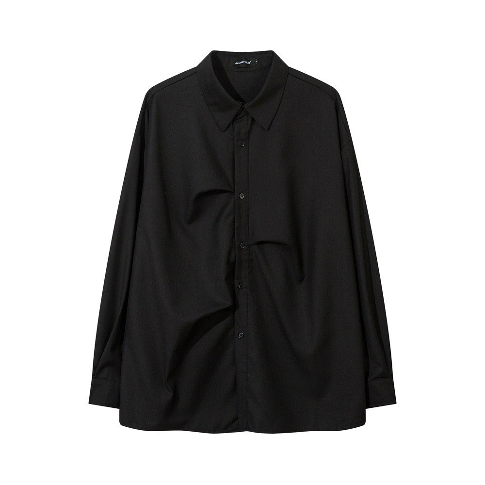 Irregular Pleated Long-sleeved Shirt For Men, Handsome And Loose