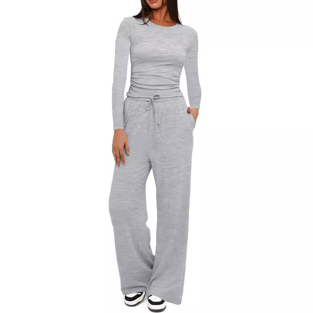 Long Sleeve Top High Waist Wide Leg Pants Suit