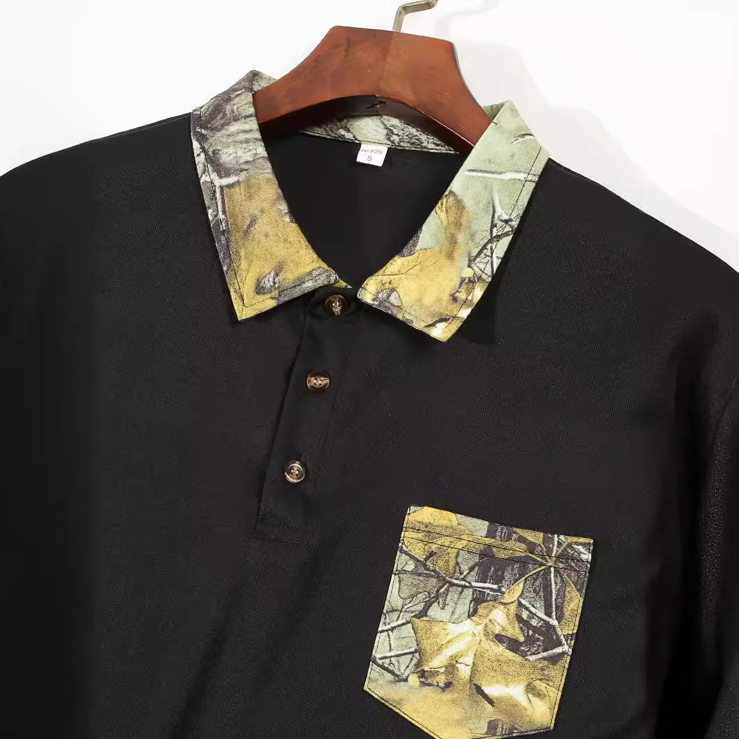 Lapel Button Business T-shirt Color Matching Top