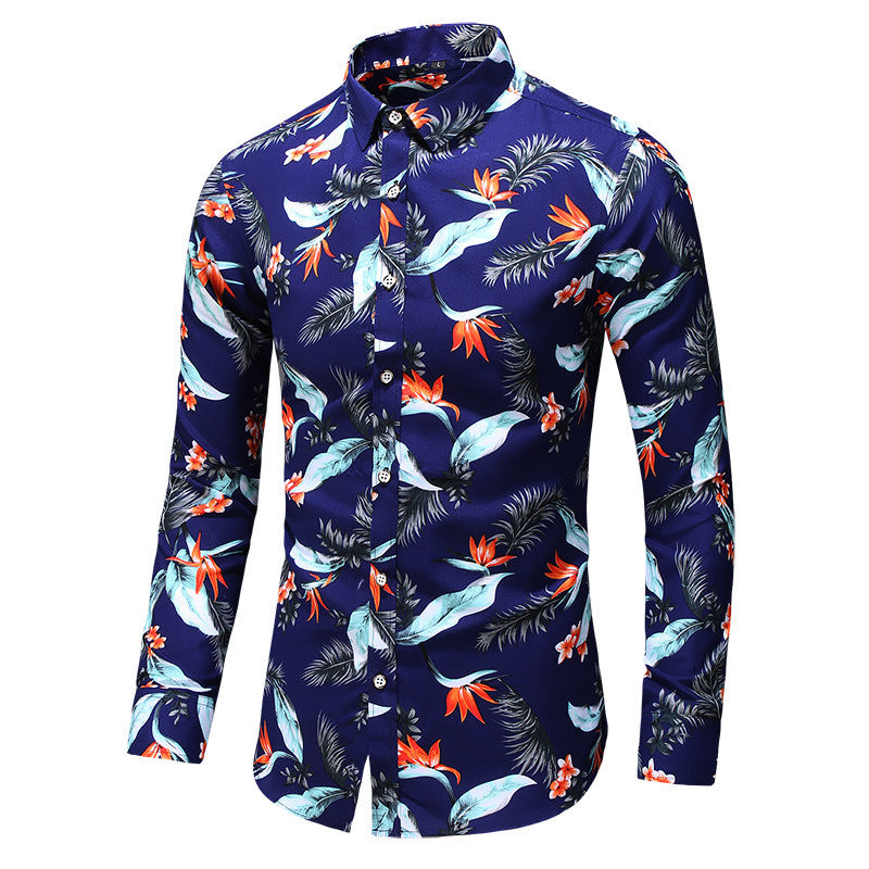 Men's Printed Long Sleeve Shirt Fashion Polo Collar