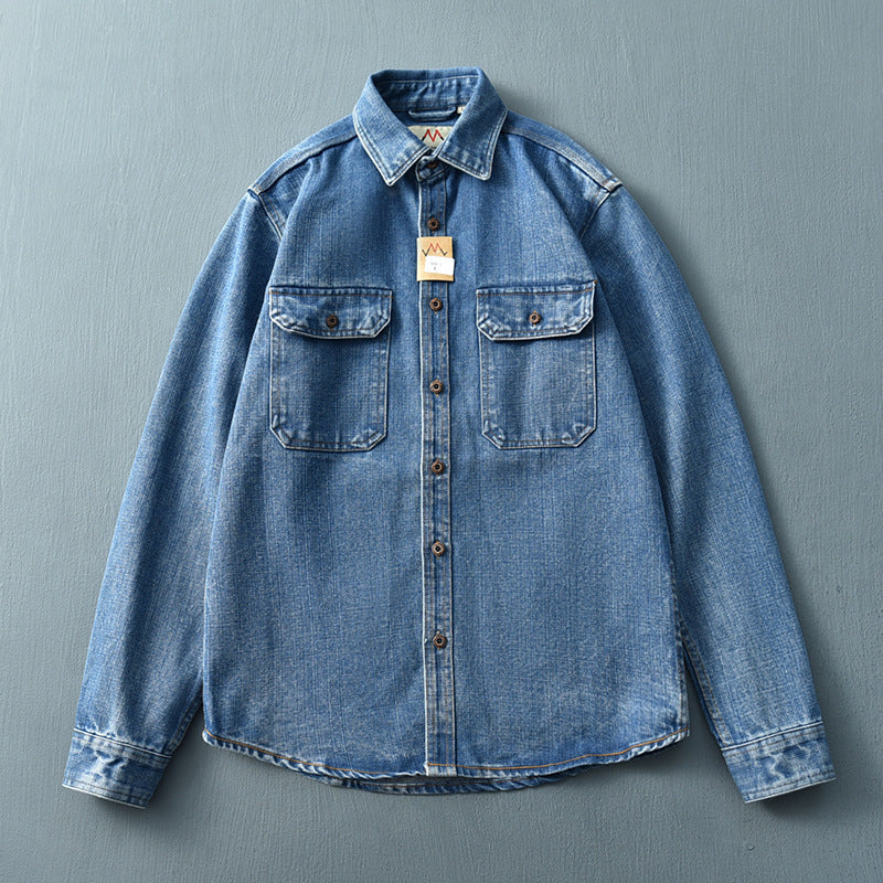Washed Blue Distressed Loose Retro Denim Jacket