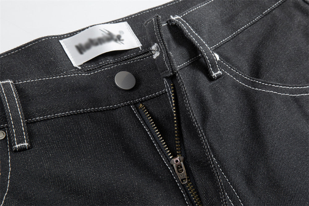 Pressure Line Denim Straight-leg Pants Men's Slim Fit Feet