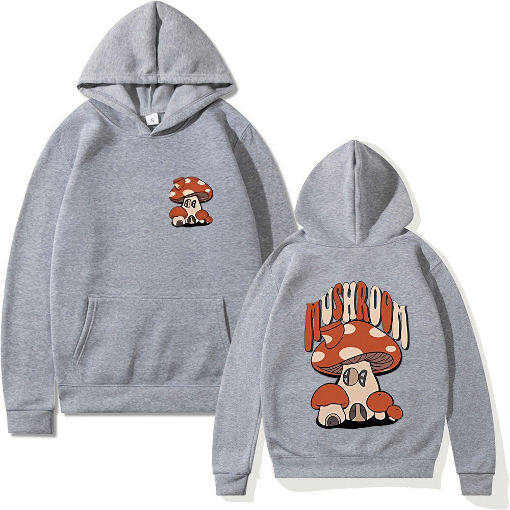 Printed Mushroom Top Men's And Women's Casual Loose-fitting Hoodie Sweater