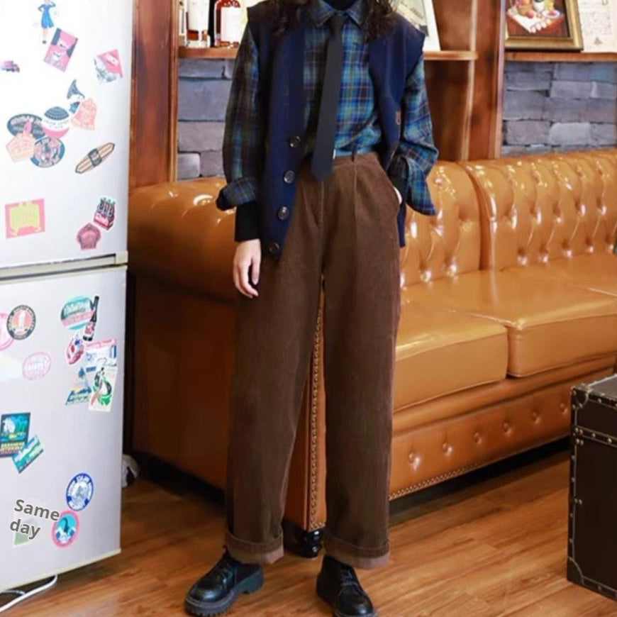 Suit Pants Women's High Waist Corduroy Slimming