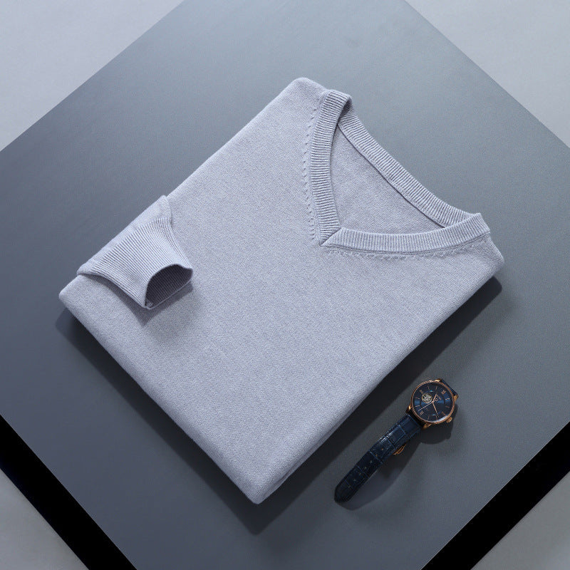Sweater Men's V-neck Loose Solid Color Knitted Bottoming Shirt