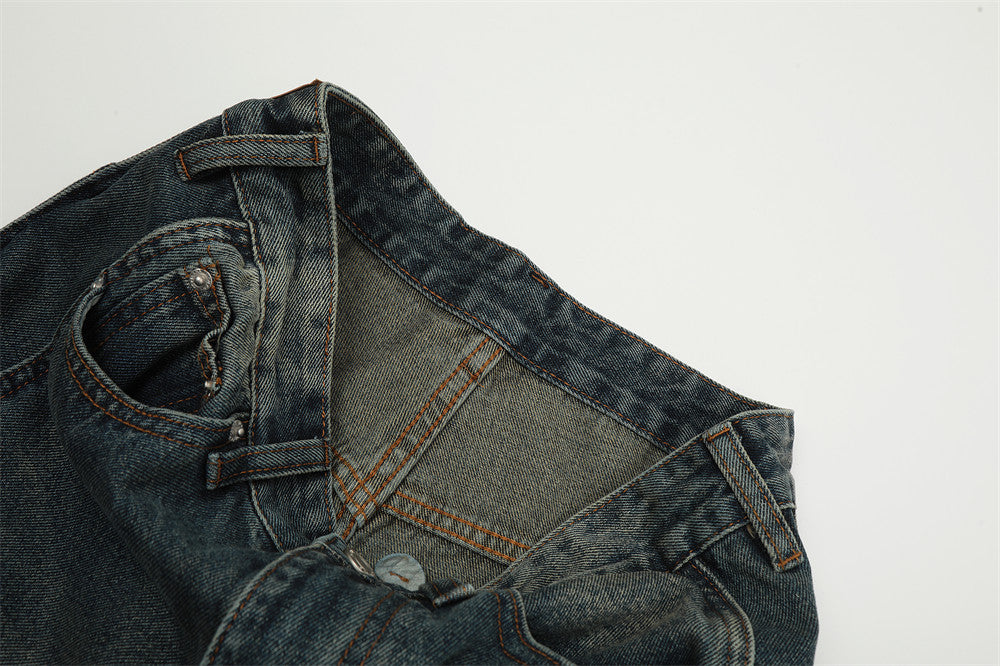 American-style Side Stitching Washed Jeans