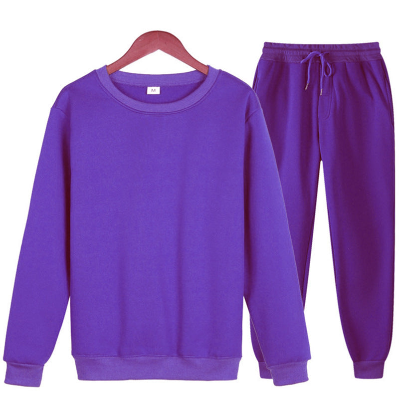 Solid Color Loose Trendy Round Neck Autumn Winter Sweater Suit Men