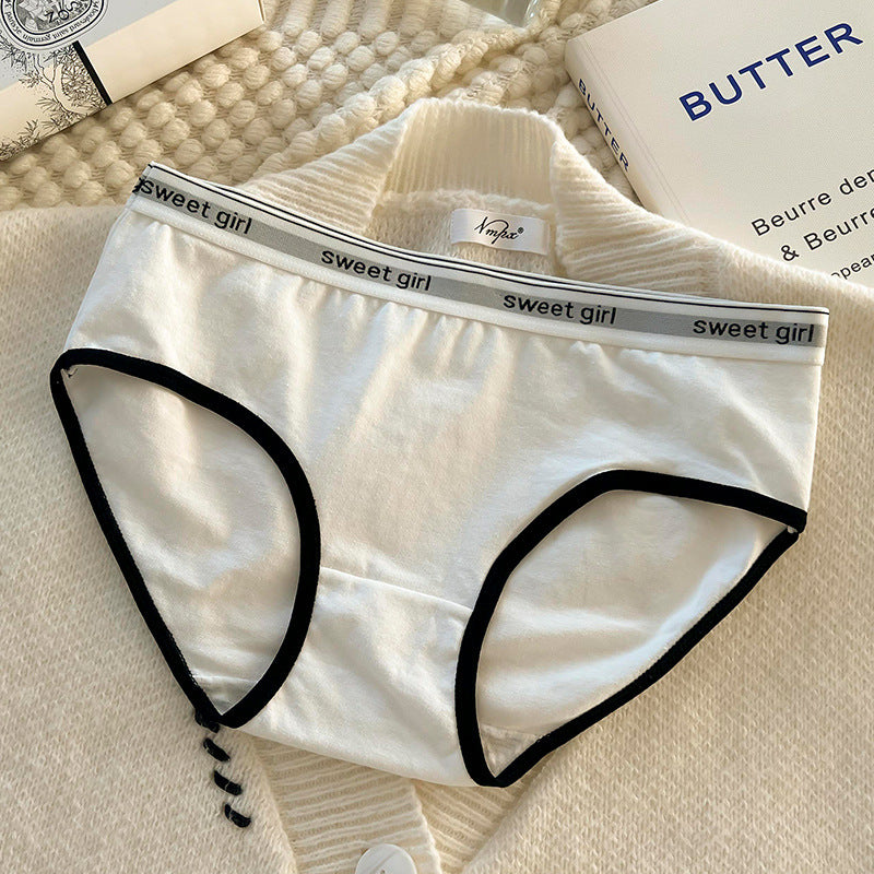 Letter Belt Mid Waist Antibacterial Cotton Crotch Breathable Briefs