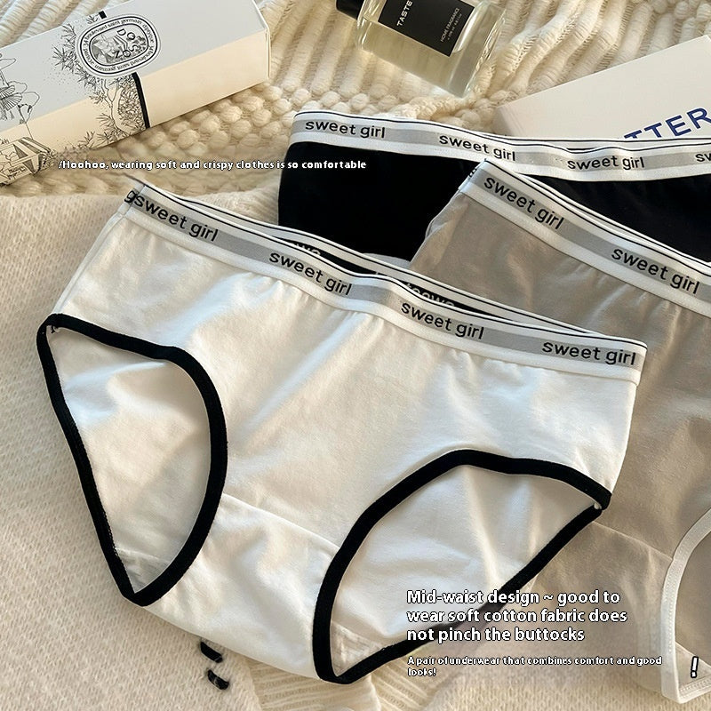 Letter Belt Mid Waist Antibacterial Cotton Crotch Breathable Briefs