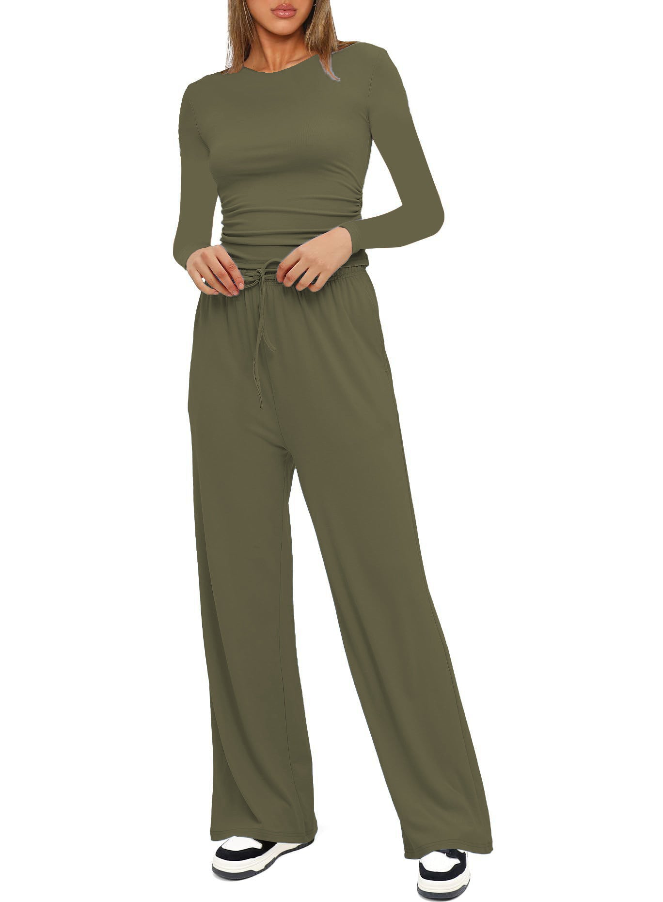 Long Sleeve Top High Waist Wide Leg Pants Suit