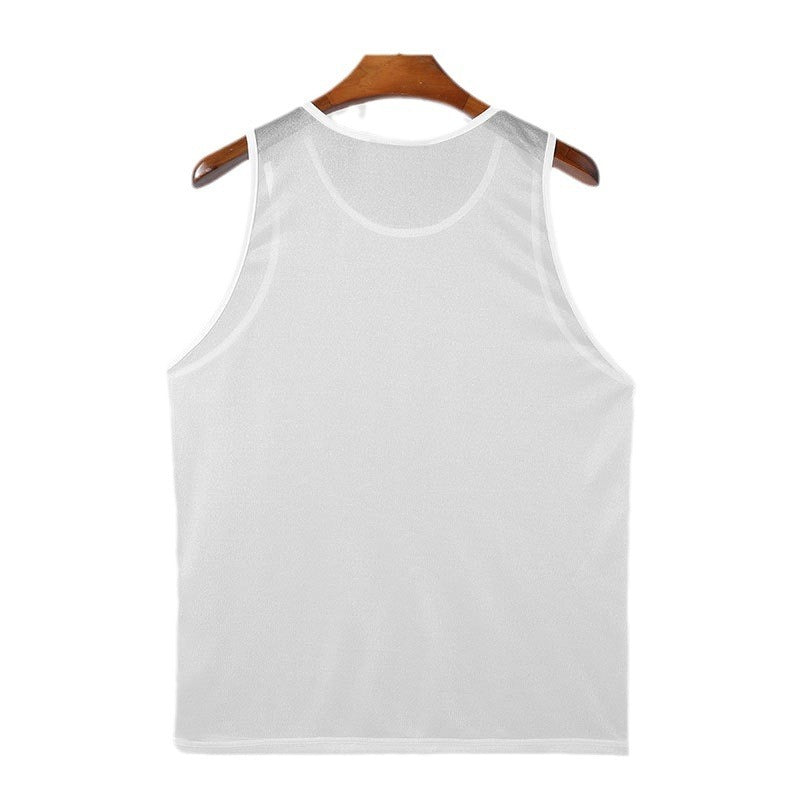 Men's Sports Pure Color Mesh Top Lightweight Sleeveless Slim Fit Sexy See-through Vest