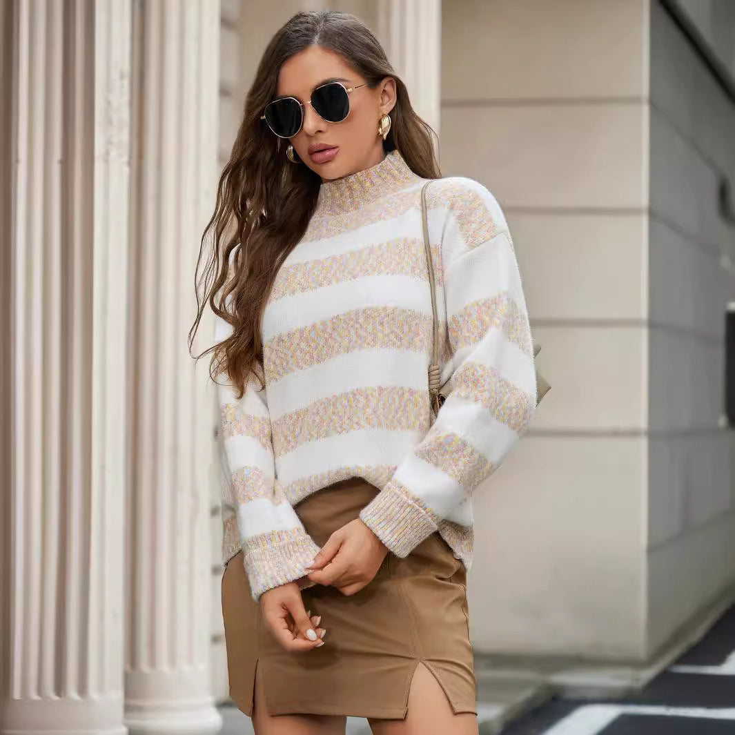 Striped Contrast Color Chenille Versatile Top