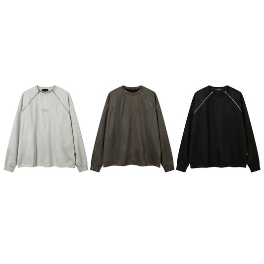 Double Zipper Stitching Long Sleeve Loose-fitting Casual Round-neck