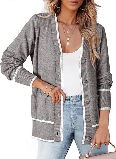 Women's Knitted Button Coat Color Matching Sweater
