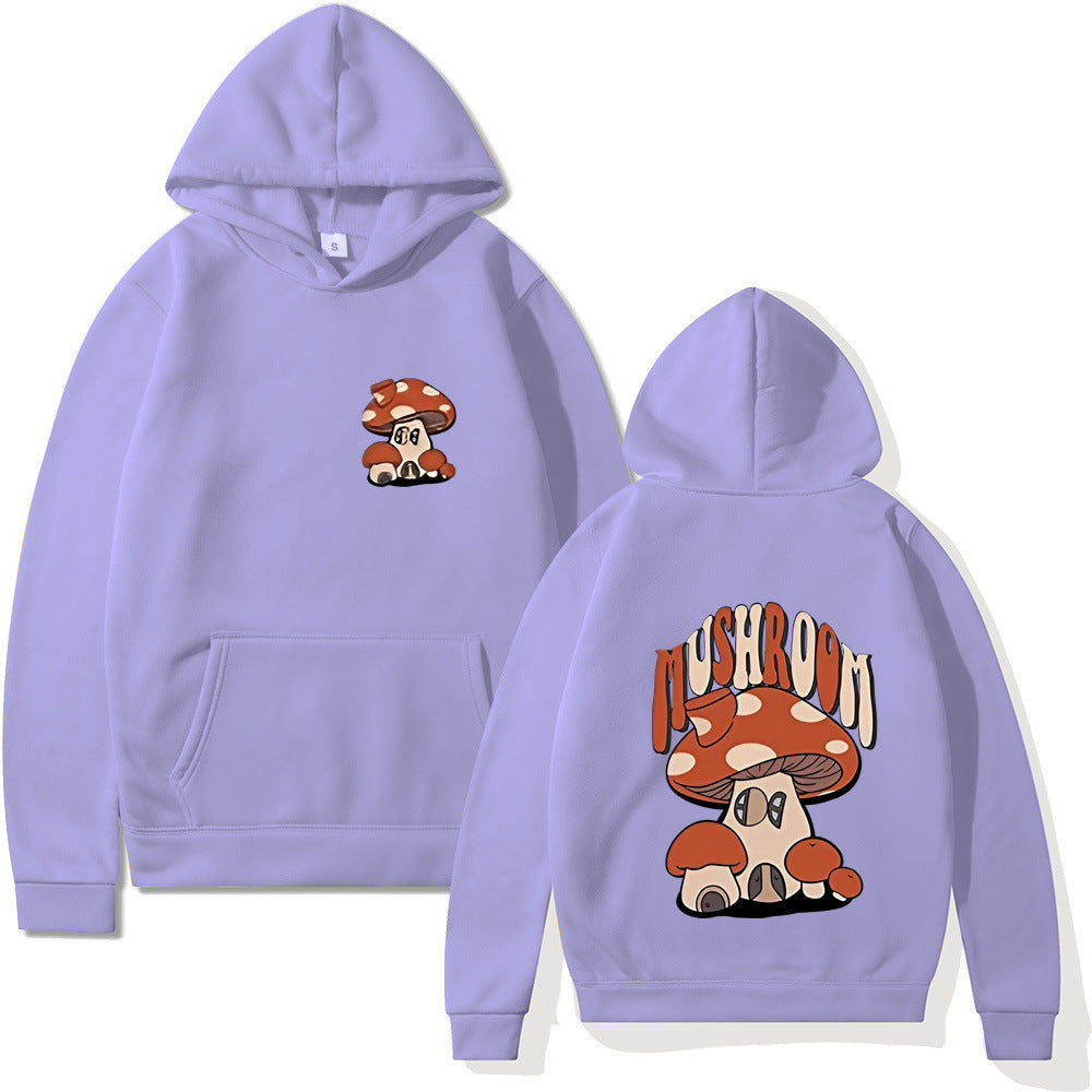 Printed Mushroom Top Men's And Women's Casual Loose-fitting Hoodie Sweater