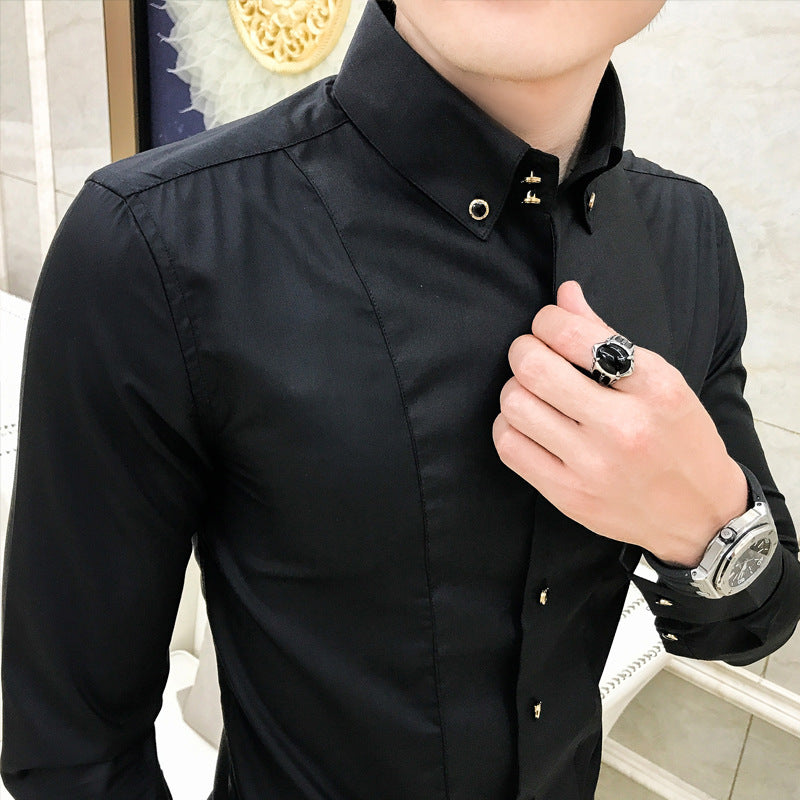 New Pure Color British Style Long Sleeve Slim Korean Business Casual Youth White Shirt