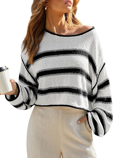 Pullover Knitting Off-the-shoulder Short Shipment Women's Striped