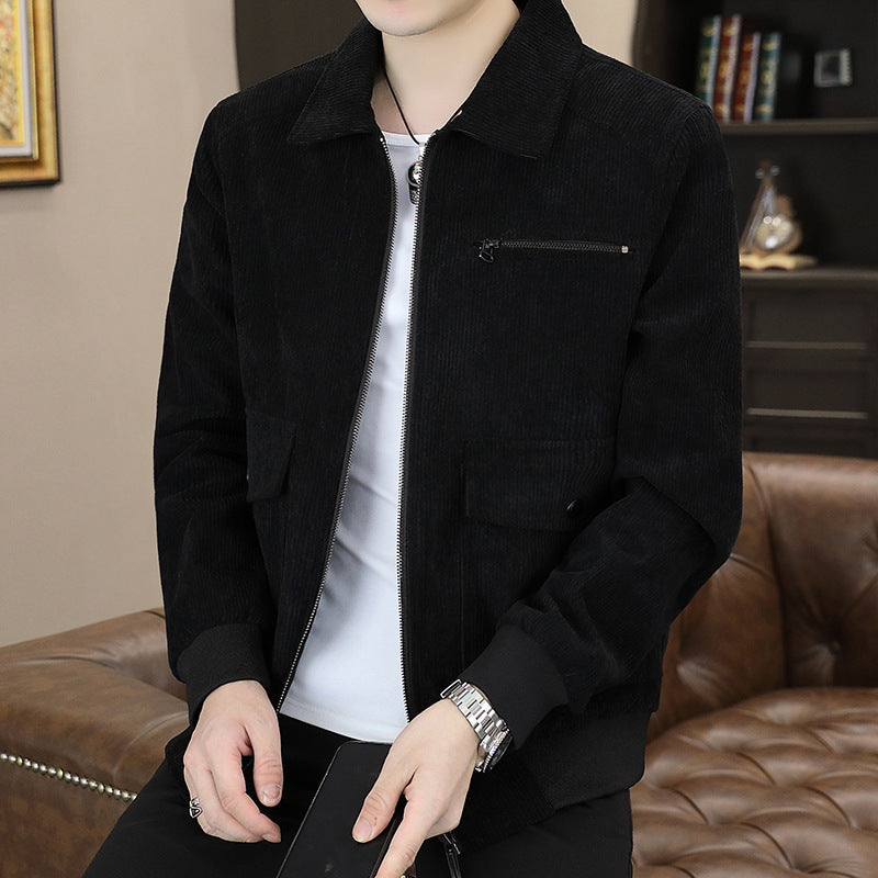 Men's Jacket All-match Work Handsome Top Trendy Youth Corduroy Jacket
