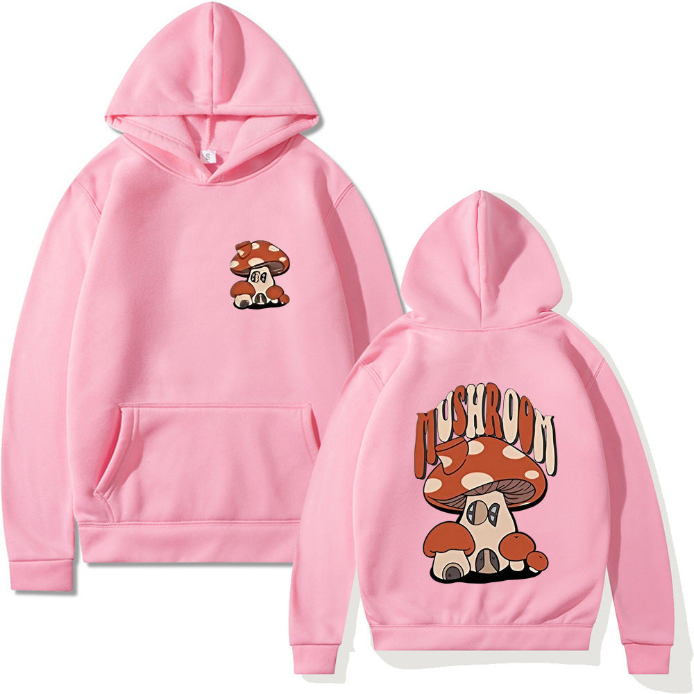Printed Mushroom Top Men's And Women's Casual Loose-fitting Hoodie Sweater