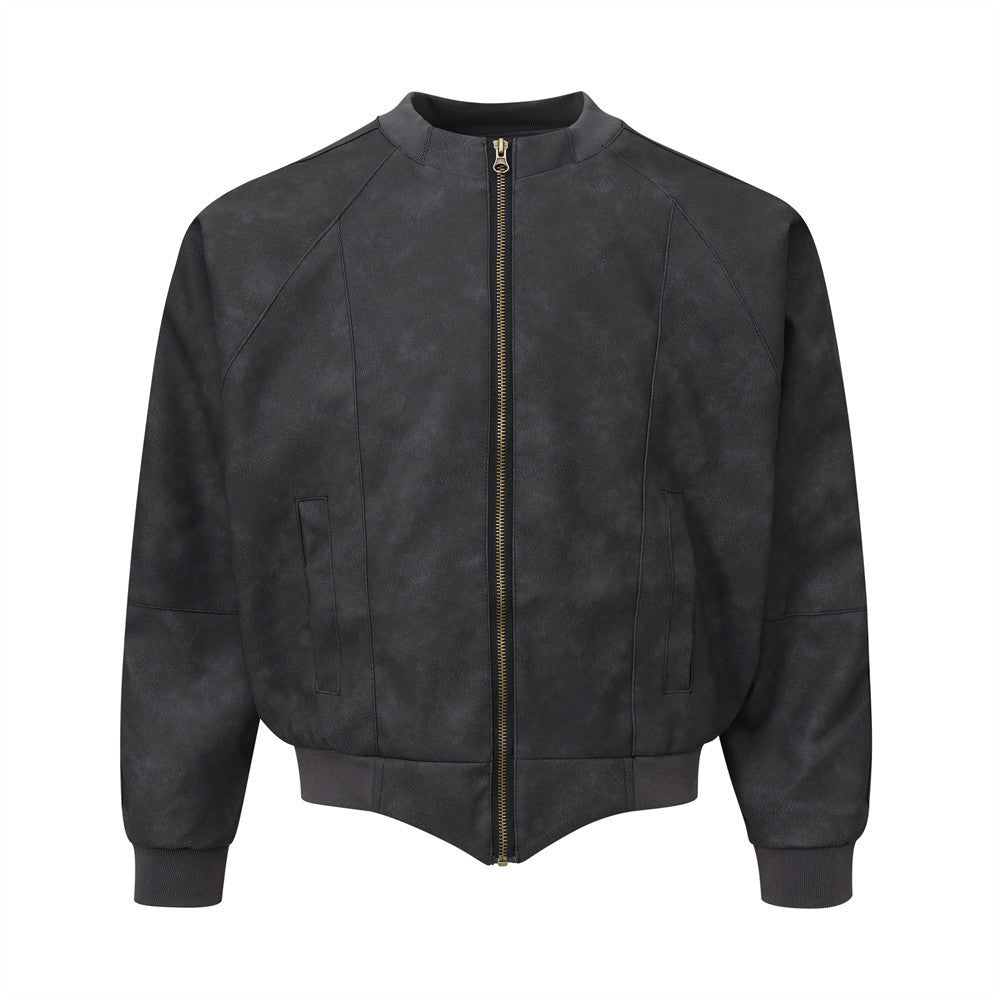 Motorcycle Leather Clothing Men's Bat Sleeve Design Sense Baggy Coat