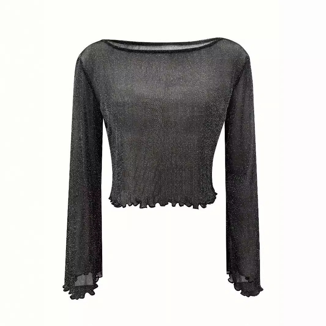 Sequin Gauze Bell Sleeve Casual Women's Clothing