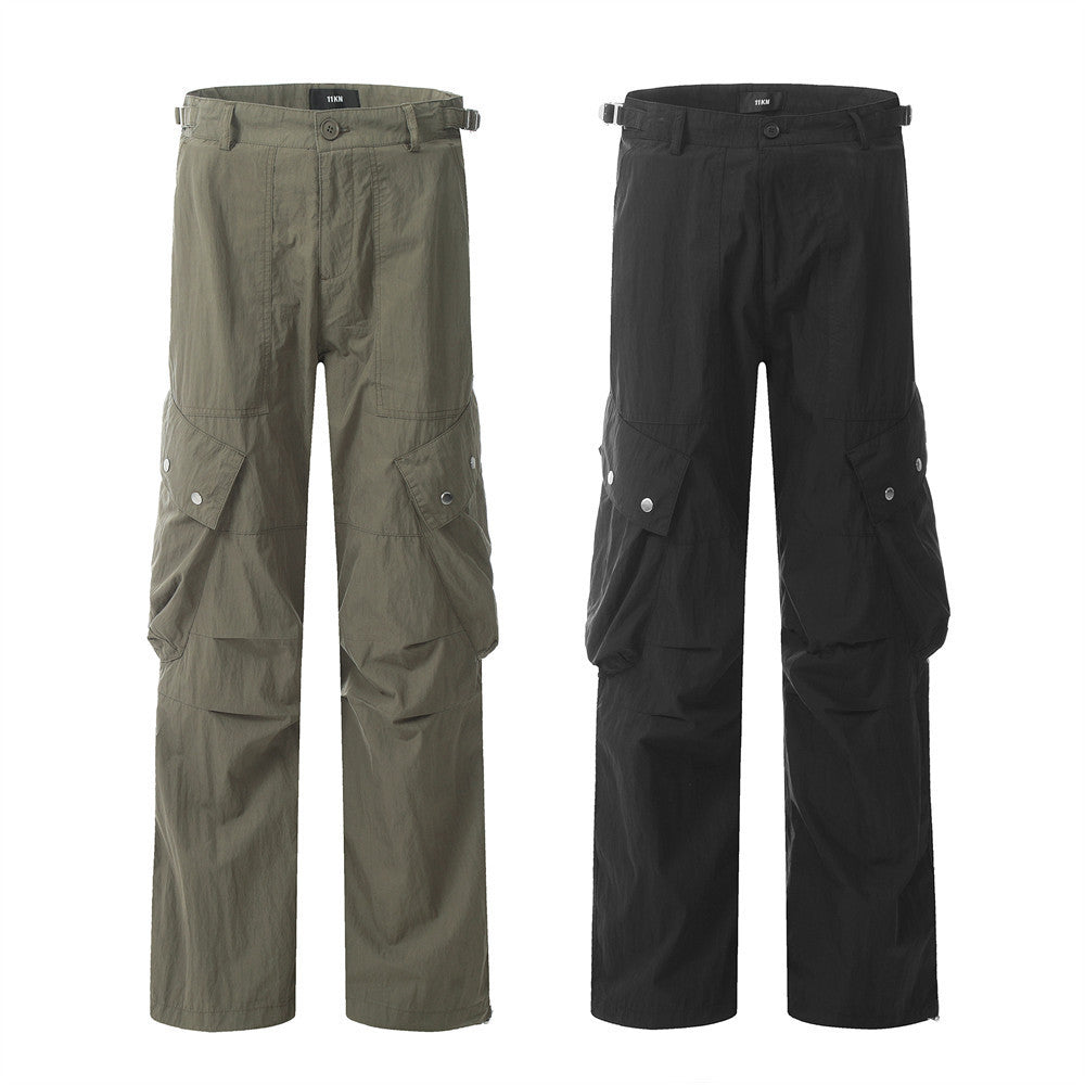 Men's High Street Fashionable Design Solid Color Straight-leg Pants