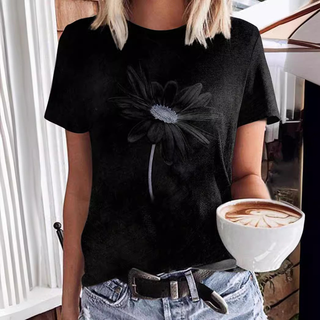Animal Floral Shading Round-neck Comfortable Printed Short Sleeve