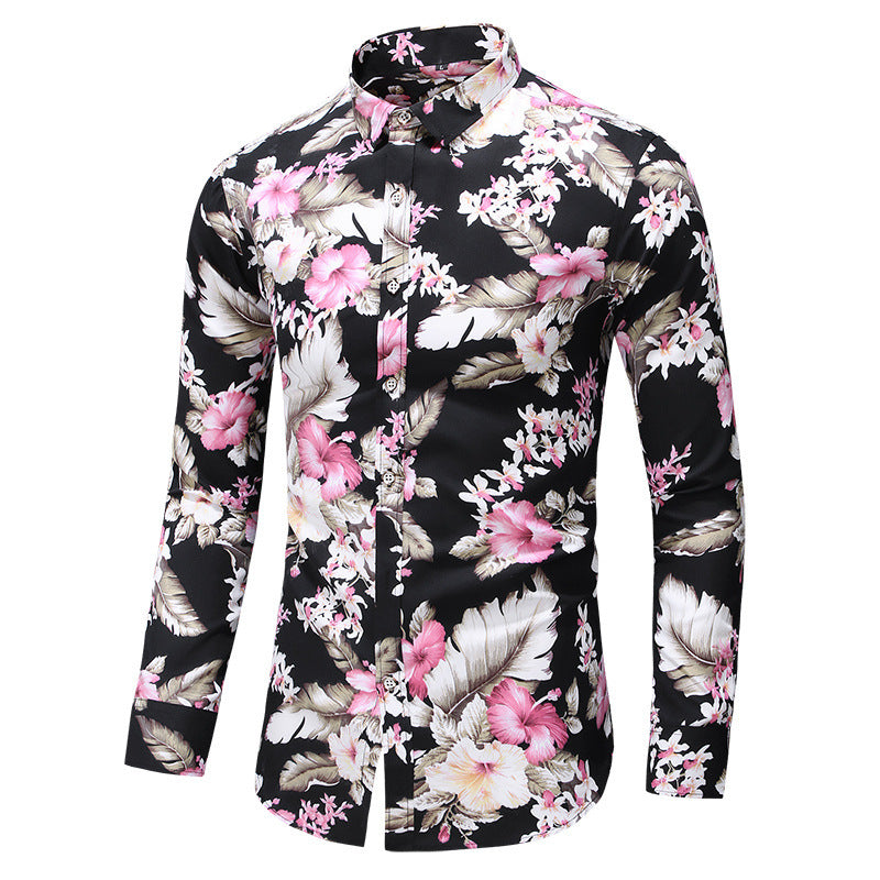 Men's Printed Long Sleeve Shirt Fashion Polo Collar