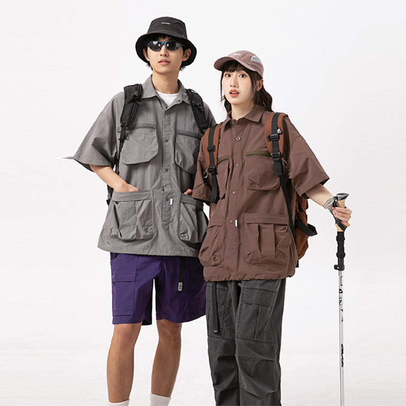 Men's And Women's Same Multi-pocket Shirt Top