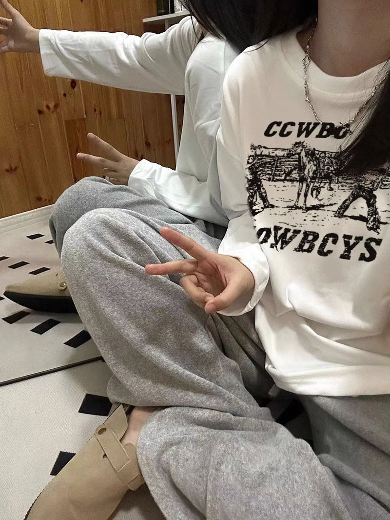 Long Sleeve Plus Size Women's White T-shirt