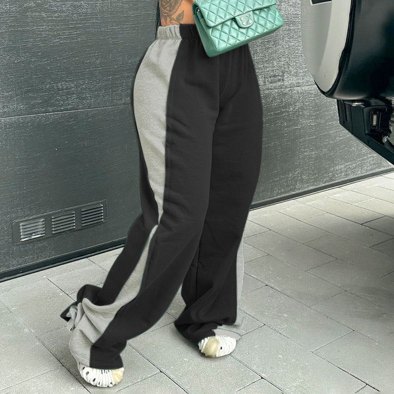 Women's Elastic Waist Colorblock All-matching Straight Wide Leg Sweatpants