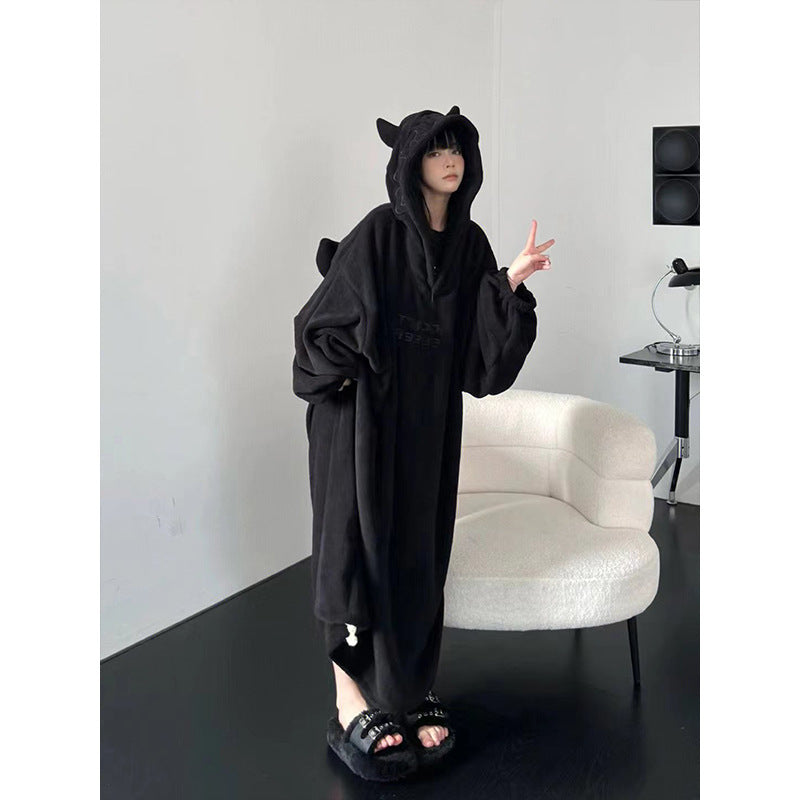 Women's Fleece-lined Thickening Embroidery Loose Nightgown