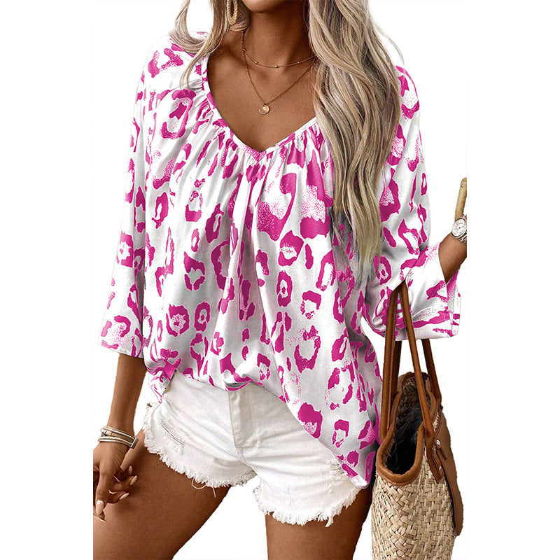 Women's Leopard Print Loose Leisure Pullover T-shirt