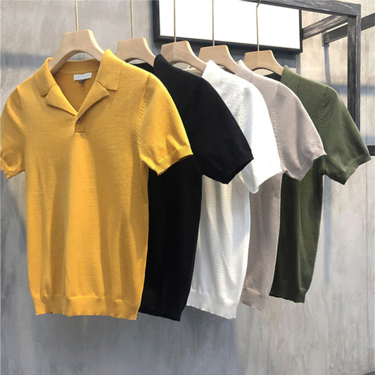 V-neck Solid Color Knitted Short-sleeved Shirt