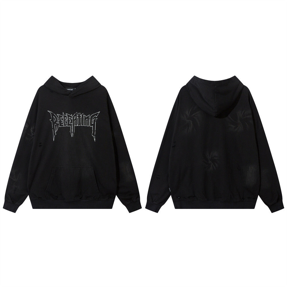 Distressed Dirty Inkjet Design Casual Punk Hooded Pullover Tops
