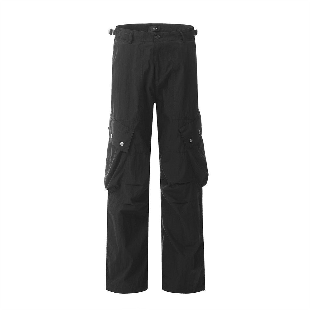 Men's High Street Fashionable Design Solid Color Straight-leg Pants