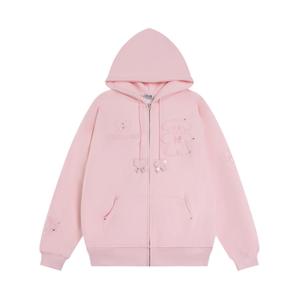 Little Bear Bow Zipper Hooded Sweater For Boys