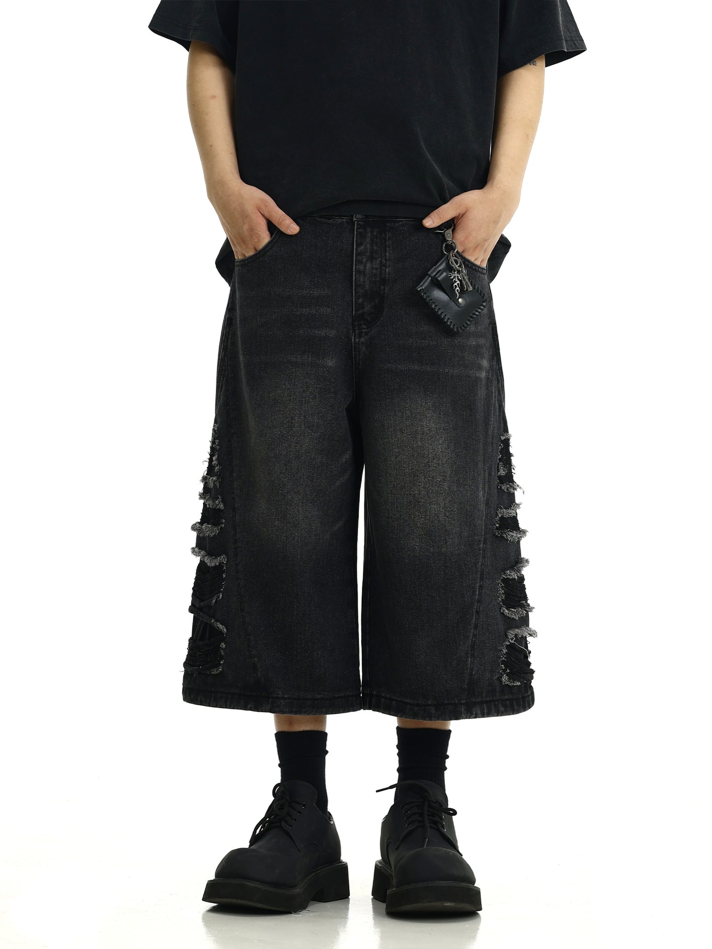 Washed Do The Old Cowboy Shorts Loose Straight Cropped Pants