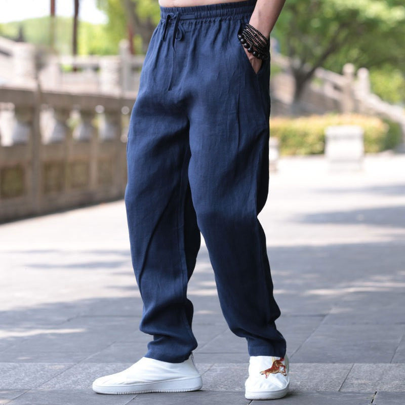 Men's Cotton And Linen Loose Casual Trousers