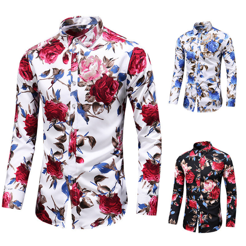 Men's Printed Long Sleeve Shirt Fashion Polo Collar
