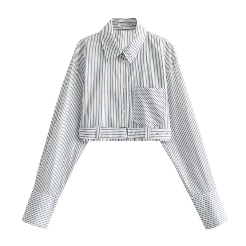 Women's Fashion Casual Striped Short Shirt
