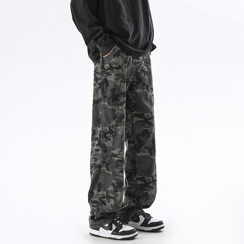 American Camouflage Jeans Men And Women Heavy Loose Distressed